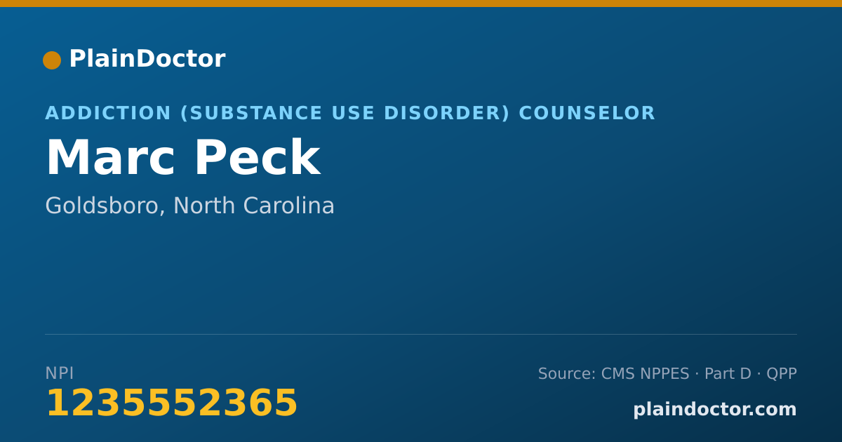 Shareable card for Marc Peck - Addiction (Substance Use Disorder) Counselor, Goldsboro, NC