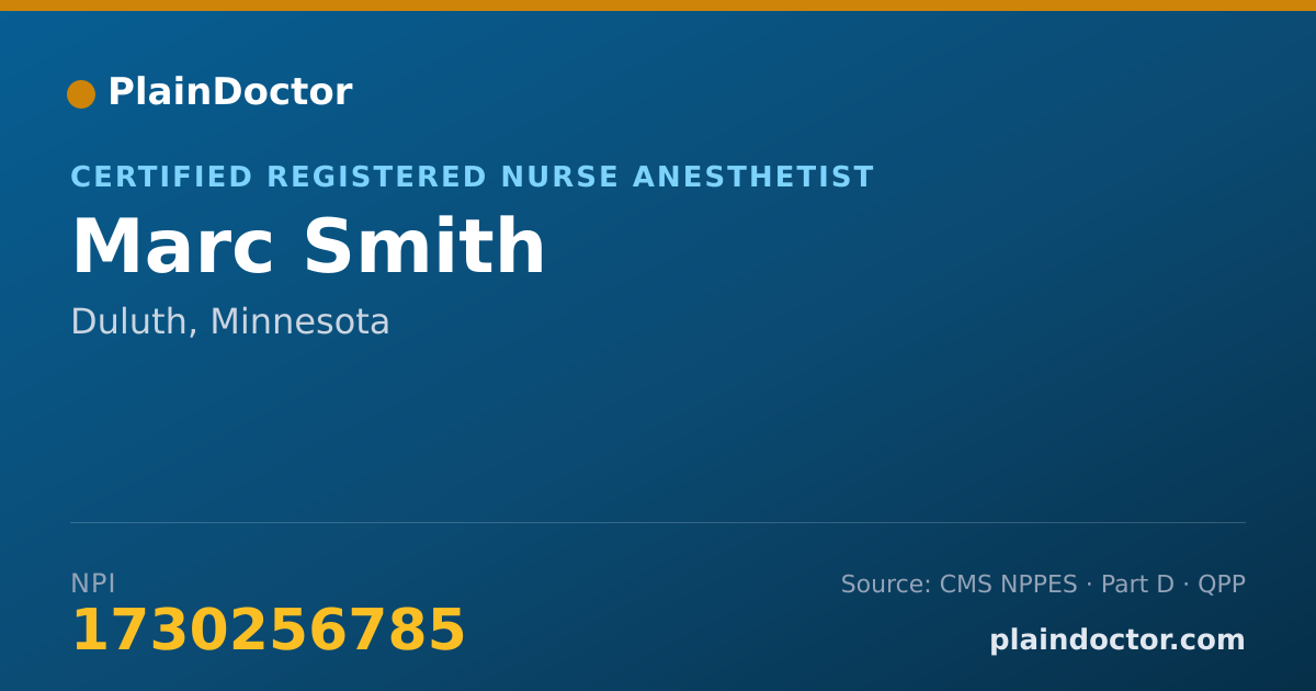 Shareable card for Marc Smith - Certified Registered Nurse Anesthetist, Duluth, MN