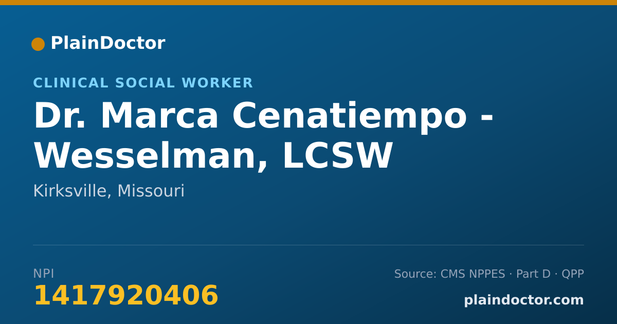 Shareable card for Marca Cenatiempo - Wesselman, LCSW - Clinical Social Worker, Kirksville, MO