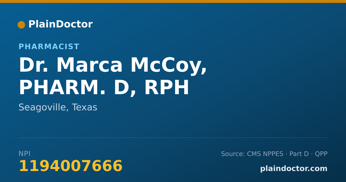 Shareable card for Marca McCoy, PHARM. D, RPH - Pharmacist, Seagoville, TX