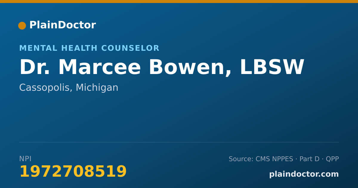 Shareable card for Marcee Bowen, LBSW - Mental Health Counselor, Cassopolis, MI