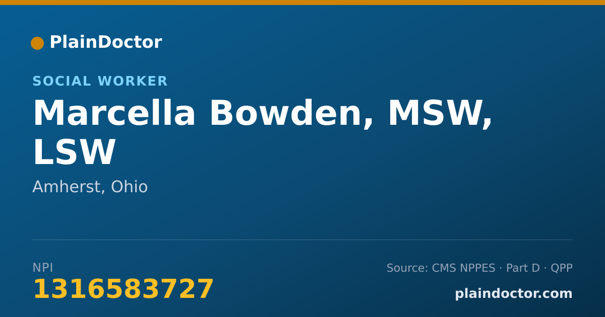 Shareable card for Marcella Bowden, MSW, LSW - Social Worker, Amherst, OH