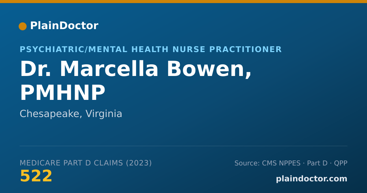 Shareable card for Marcella Bowen, PMHNP - Psychiatric/Mental Health Nurse Practitioner, Chesapeake, VA