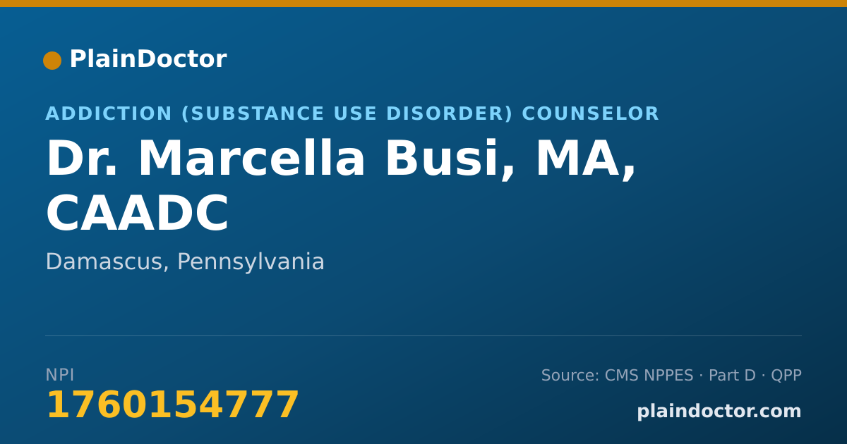 Shareable card for Marcella Busi, MA, CAADC - Addiction (Substance Use Disorder) Counselor, Damascus, PA