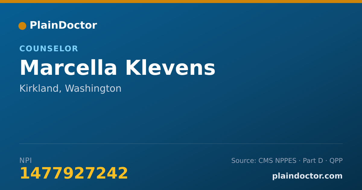 Shareable card for Marcella Klevens - Counselor, Kirkland, WA