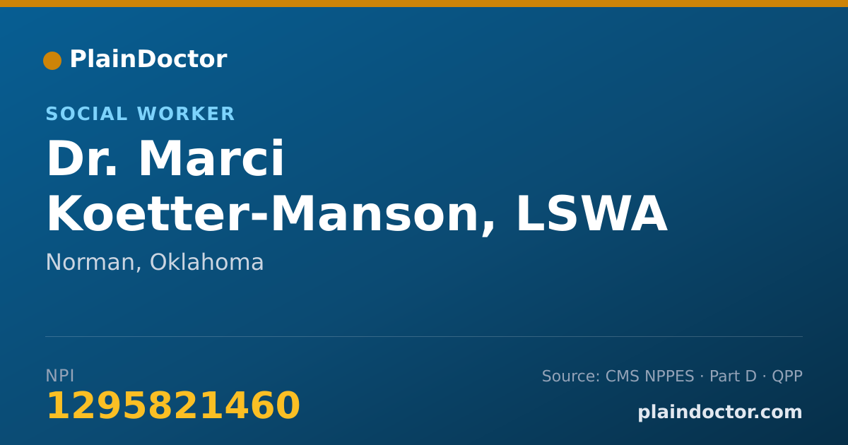 Shareable card for Marci Koetter-Manson, LSWA - Social Worker, Norman, OK