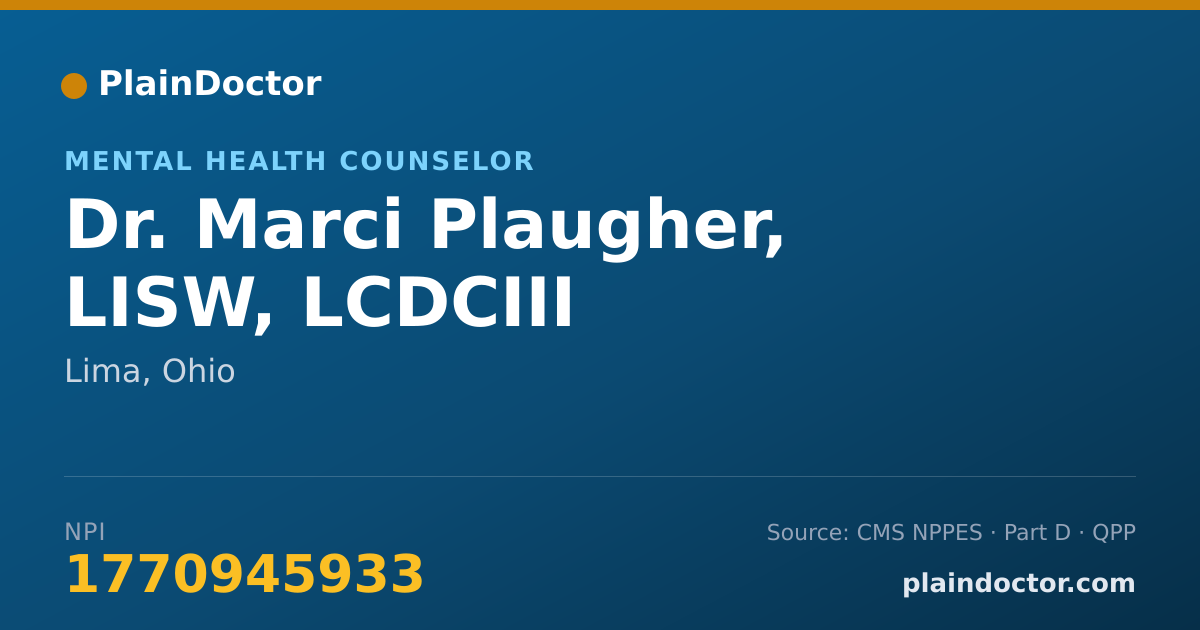 Shareable card for Marci Plaugher, LISW, LCDCIII - Mental Health Counselor, Lima, OH