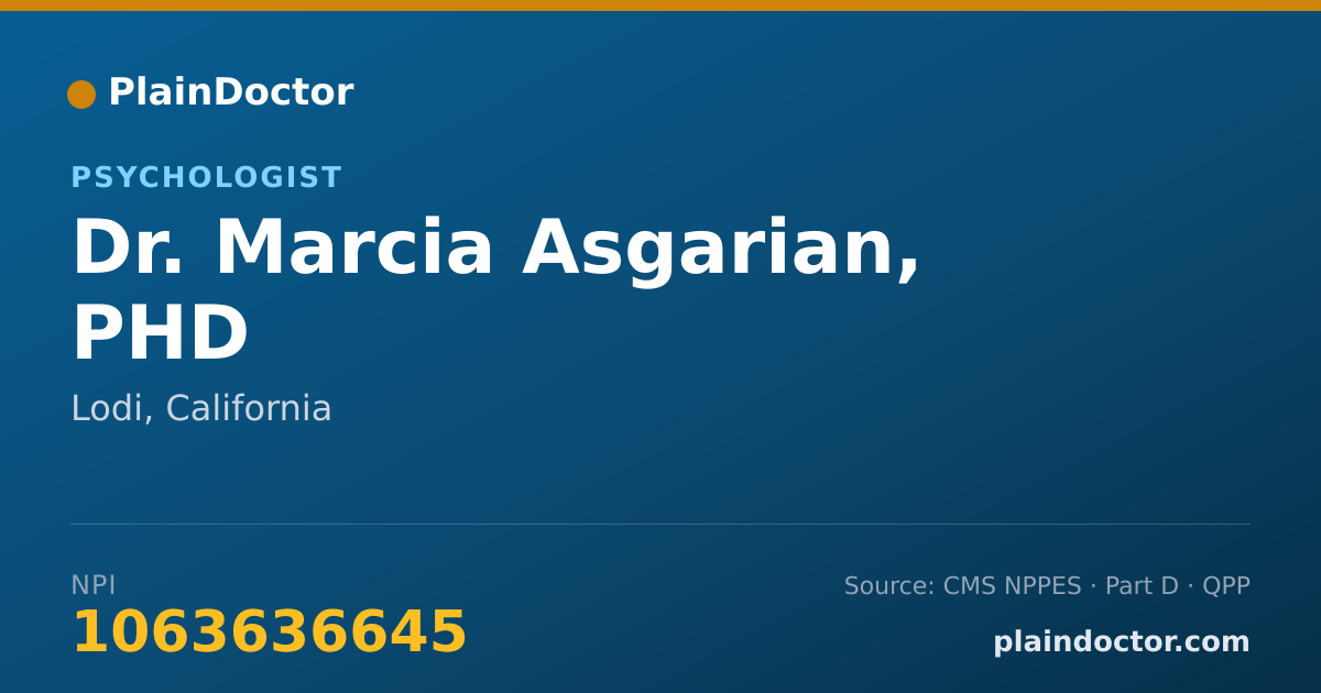 Shareable card for Marcia Asgarian, PHD - Psychologist, Lodi, CA