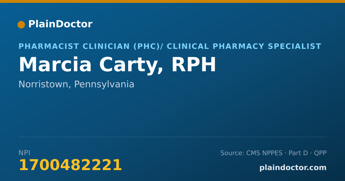 Shareable card for Marcia Carty, RPH - Pharmacist Clinician (PhC)/ Clinical Pharmacy Specialist, Norristown, PA