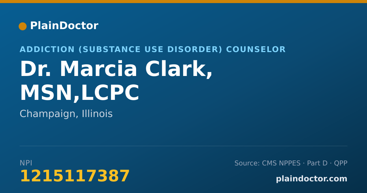 Shareable card for Marcia Clark, MSN,LCPC - Addiction (Substance Use Disorder) Counselor, Champaign, IL