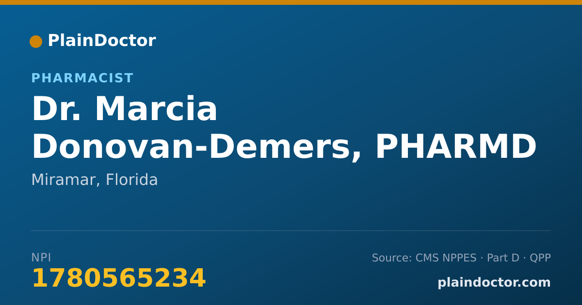 Shareable card for Marcia Donovan-Demers, PHARMD - Pharmacist, Miramar, FL