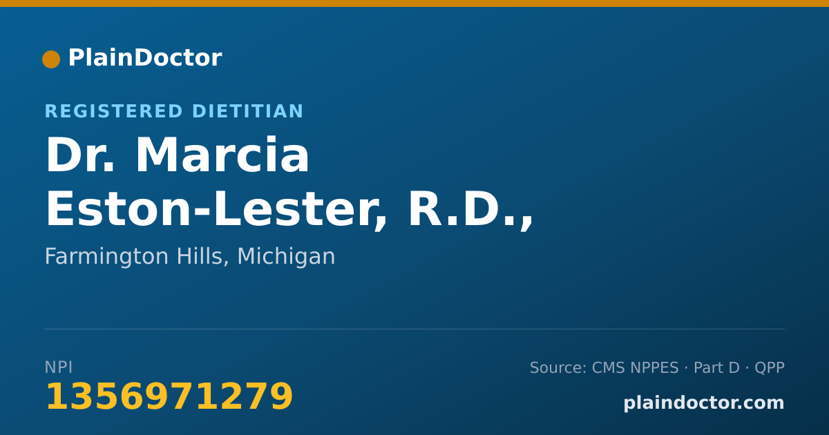 Shareable card for Marcia Eston-Lester, R.D., M.A. - Registered Dietitian, Farmington Hills, MI