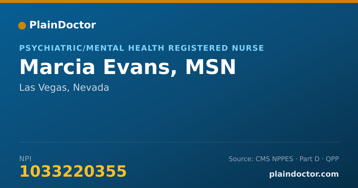 Shareable card for Marcia Evans, MSN - Psychiatric/Mental Health Registered Nurse, Las Vegas, NV
