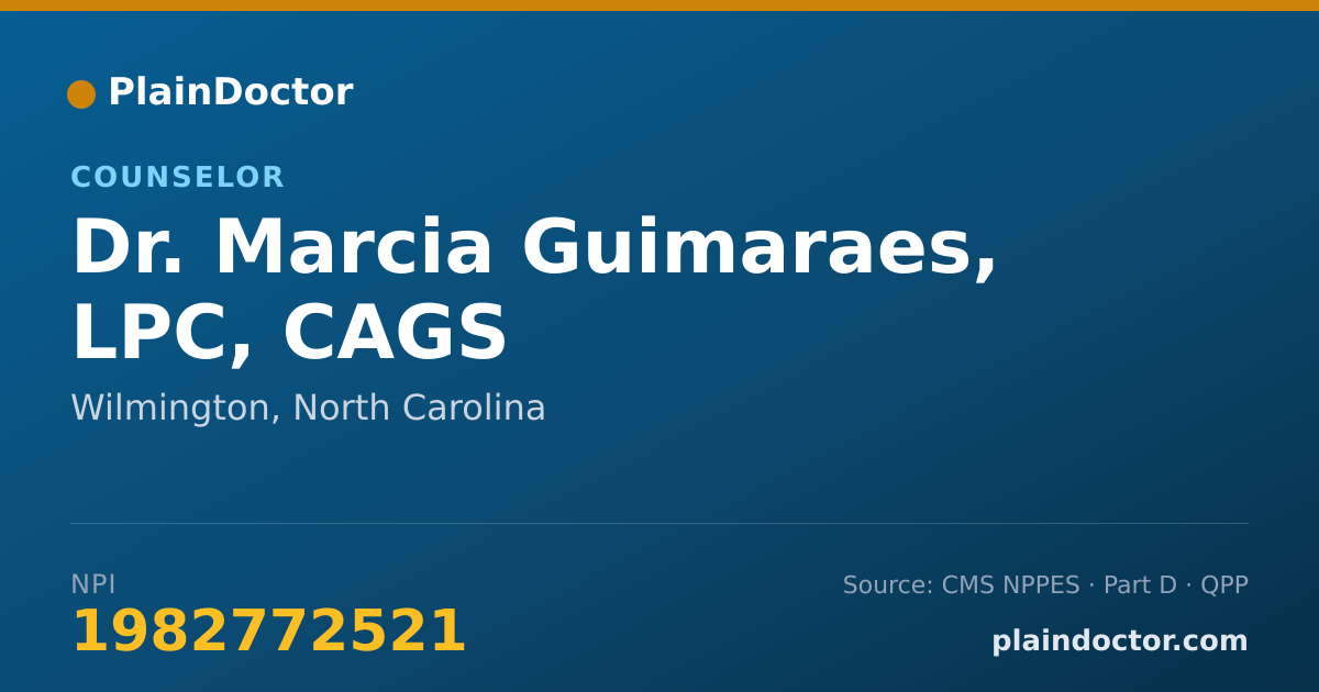 Shareable card for Marcia Guimaraes, LPC, CAGS - Counselor, Wilmington, NC
