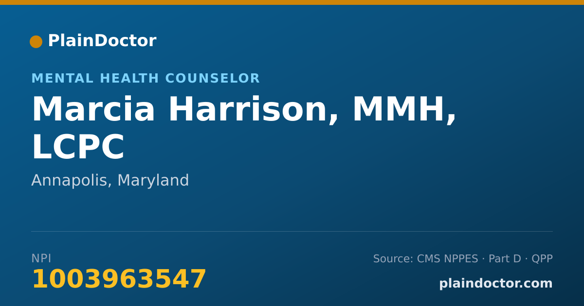 Shareable card for Marcia Harrison, MMH, LCPC - Mental Health Counselor, Annapolis, MD