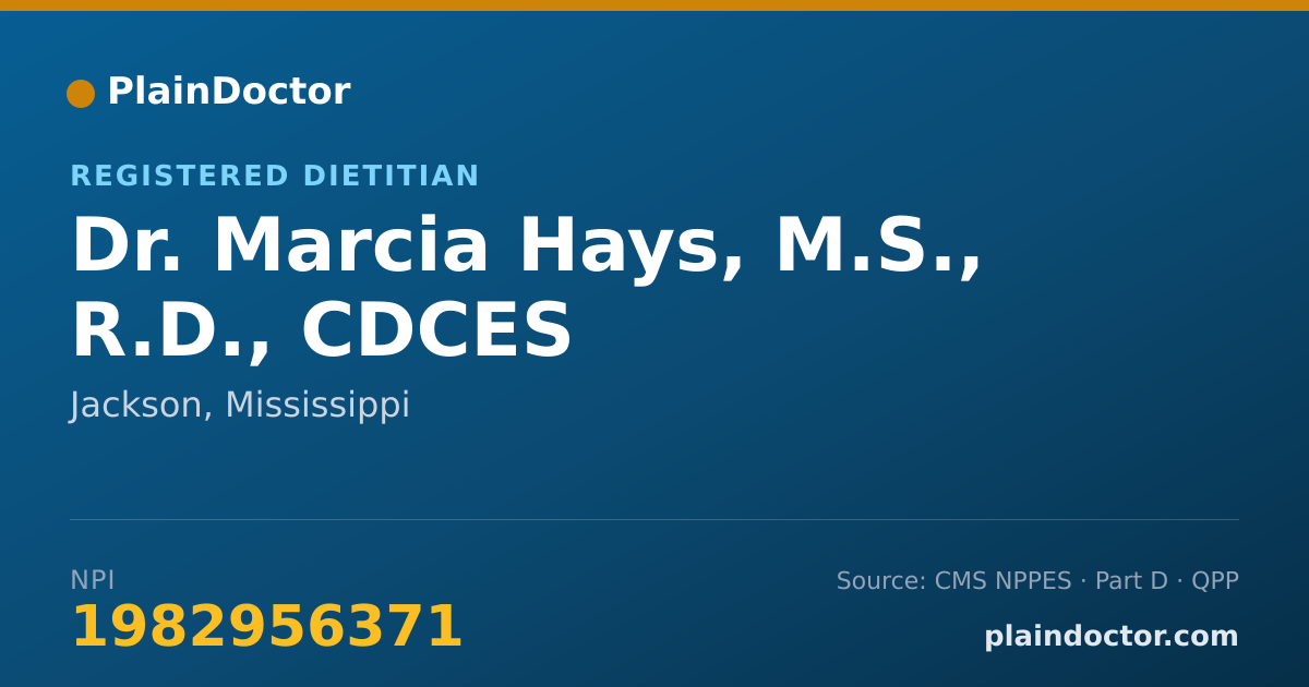 Shareable card for Marcia Hays, M.S., R.D., CDCES - Registered Dietitian, Jackson, MS