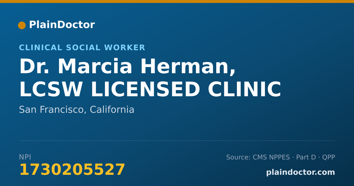 Shareable card for Marcia Herman, LCSW LICENSED CLINIC - Clinical Social Worker, San Francisco, CA
