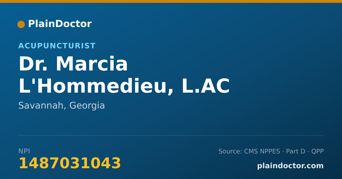 Shareable card for Marcia L'Hommedieu, L.AC - Acupuncturist, Savannah, GA