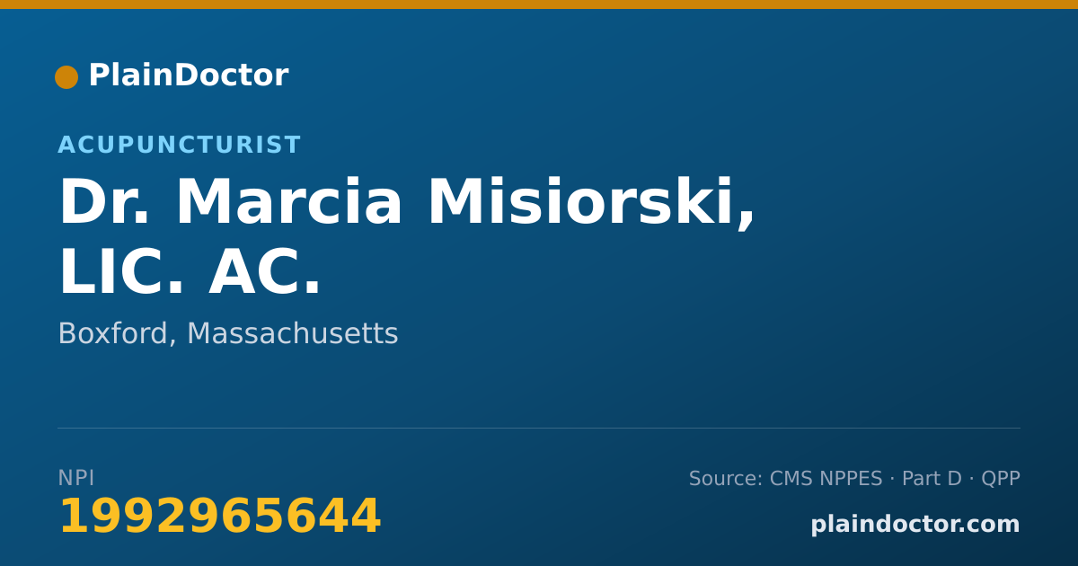 Shareable card for Marcia Misiorski, LIC. AC. - Acupuncturist, Boxford, MA