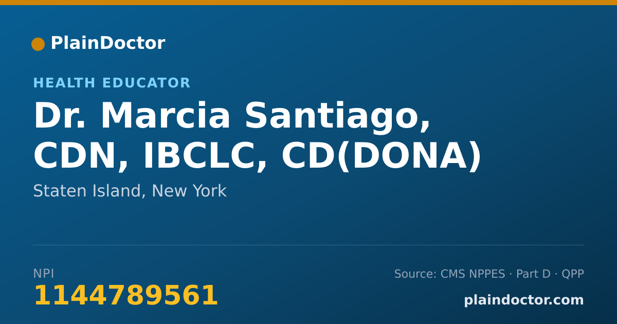Shareable card for Marcia Santiago, CDN, IBCLC, CD(DONA) - Health Educator, Staten Island, NY