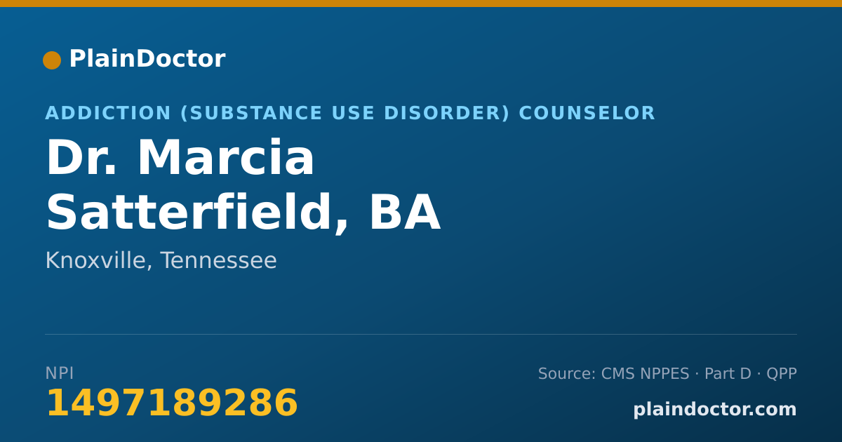 Shareable card for Marcia Satterfield, BA - Addiction (Substance Use Disorder) Counselor, Knoxville, TN