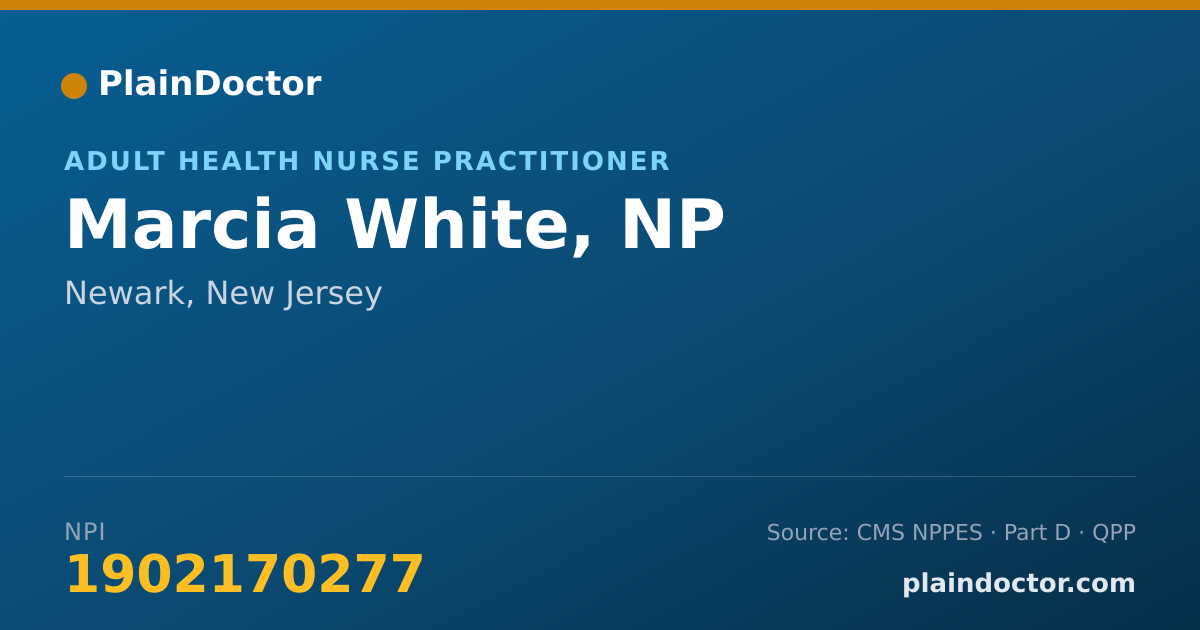 Shareable card for Marcia White, NP - Adult Health Nurse Practitioner, Newark, NJ
