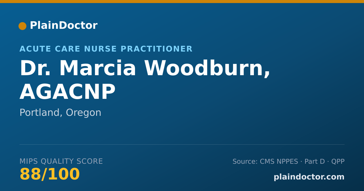 Shareable card for Marcia Woodburn, AGACNP - Acute Care Nurse Practitioner, Portland, OR