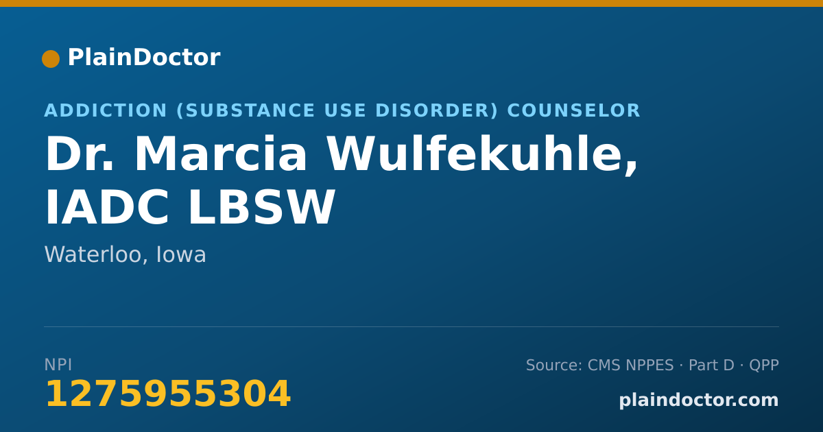 Shareable card for Marcia Wulfekuhle, IADC    LBSW - Addiction (Substance Use Disorder) Counselor, Waterloo, IA