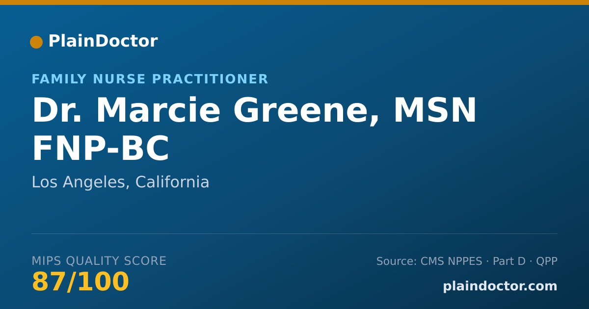 Shareable card for Marcie Greene, MSN FNP-BC - Family Nurse Practitioner, Los Angeles, CA