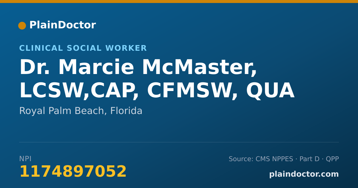 Shareable card for Marcie McMaster, LCSW,CAP, CFMSW, QUA - Clinical Social Worker, Royal Palm Beach, FL