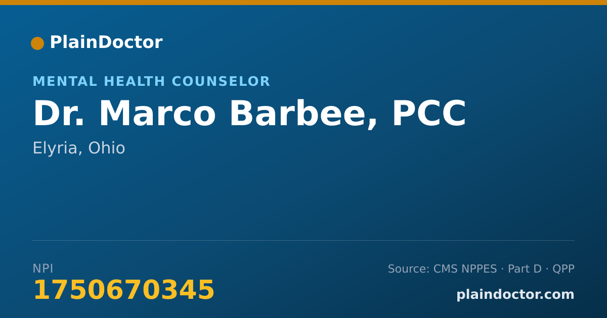 Shareable card for Marco Barbee, PCC - Mental Health Counselor, Elyria, OH