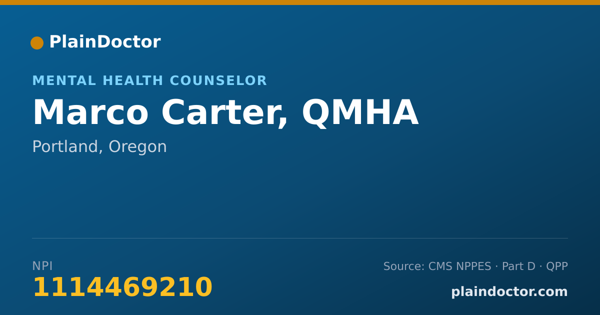 Shareable card for Marco Carter, QMHA - Mental Health Counselor, Portland, OR