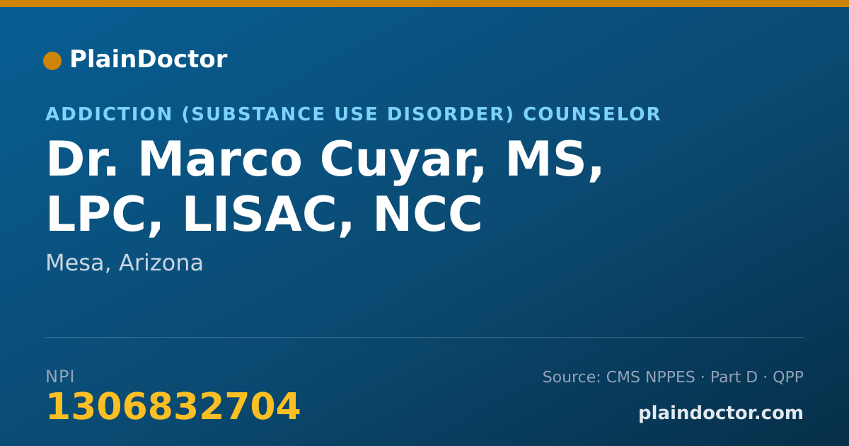 Shareable card for Marco Cuyar, MS, LPC, LISAC, NCC - Addiction (Substance Use Disorder) Counselor, Mesa, AZ