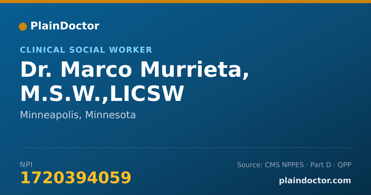 Shareable card for Marco Murrieta, M.S.W.,LICSW - Clinical Social Worker, Minneapolis, MN