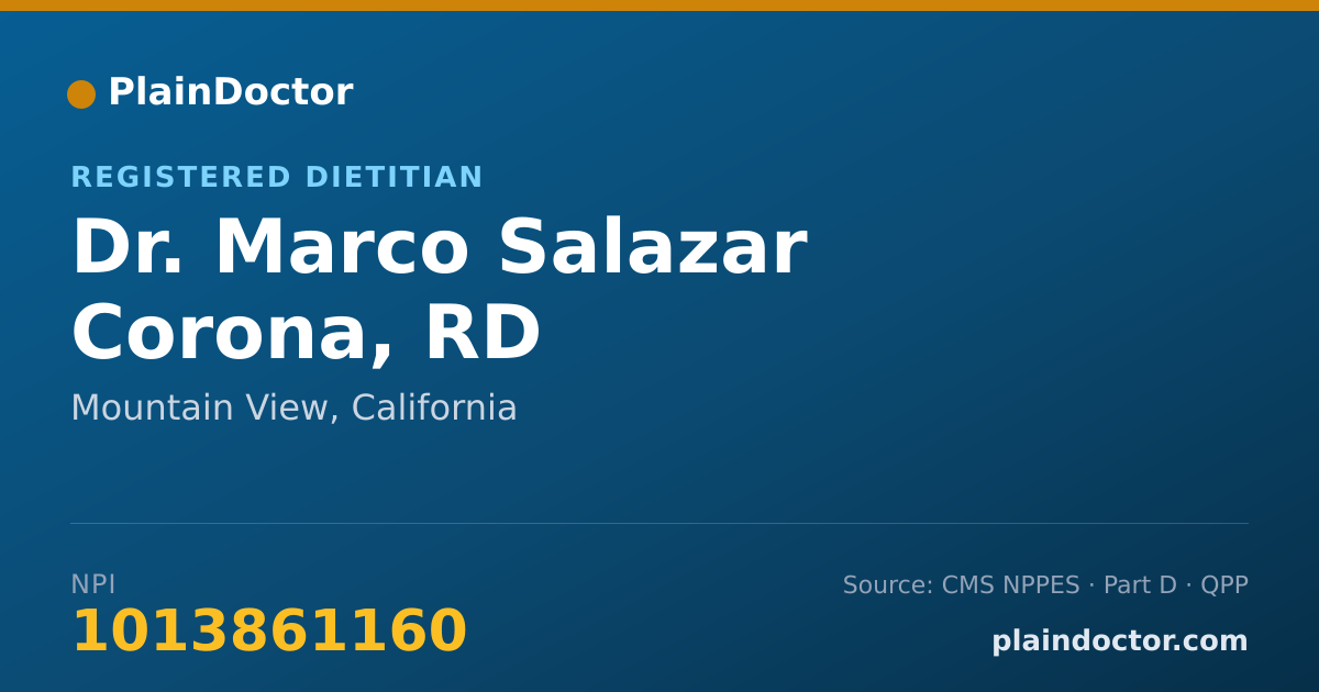 Shareable card for Marco Salazar Corona, RD - Registered Dietitian, Mountain View, CA