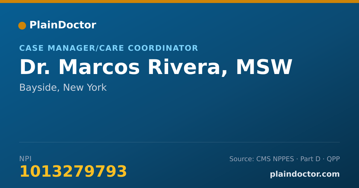 Shareable card for Marcos Rivera, MSW - Case Manager/Care Coordinator, Bayside, NY