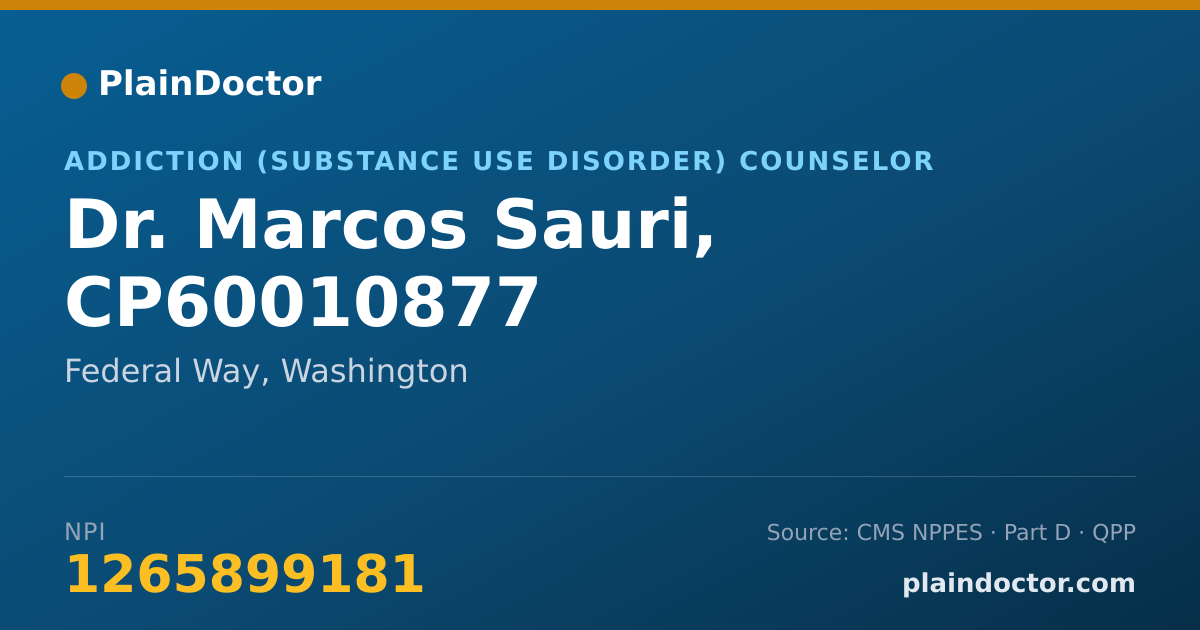 Shareable card for Marcos Sauri, CP60010877 - Addiction (Substance Use Disorder) Counselor, Federal Way, WA