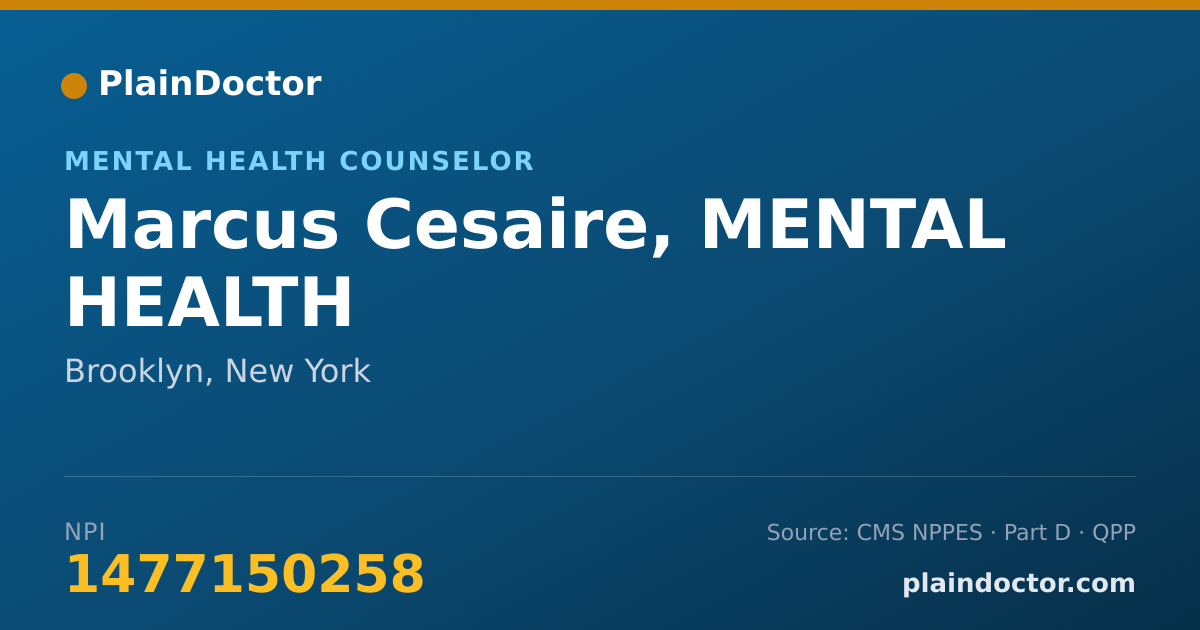 Shareable card for Marcus Cesaire, MENTAL HEALTH - Mental Health Counselor, Brooklyn, NY