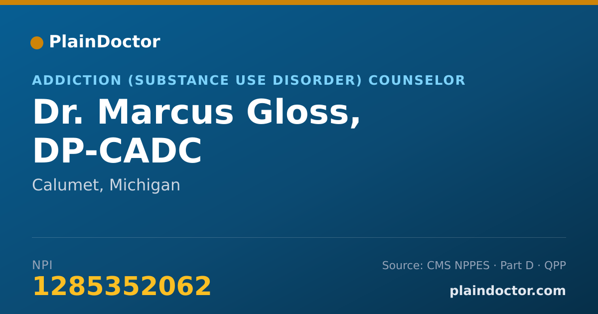 Shareable card for Marcus Gloss, DP-CADC - Addiction (Substance Use Disorder) Counselor, Calumet, MI