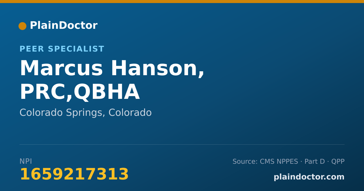 Shareable card for Marcus Hanson, PRC,QBHA - Peer Specialist, Colorado Springs, CO