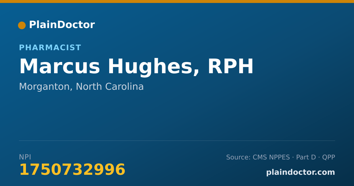 Shareable card for Marcus Hughes, RPH - Pharmacist, Morganton, NC