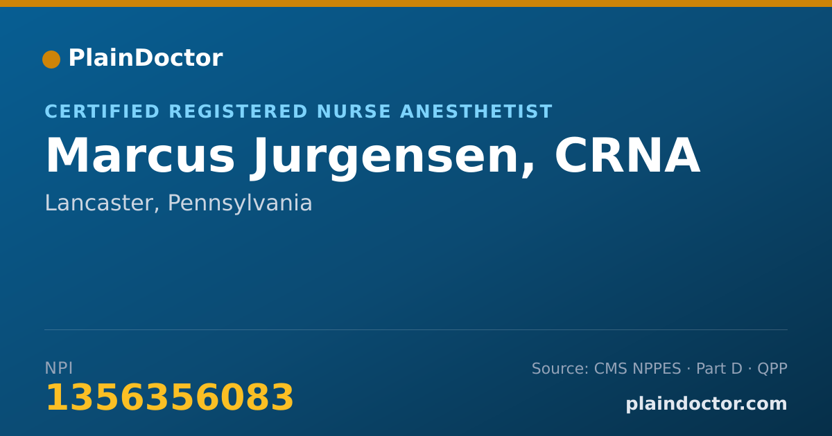 Shareable card for Marcus Jurgensen, CRNA - Certified Registered Nurse Anesthetist, Lancaster, PA
