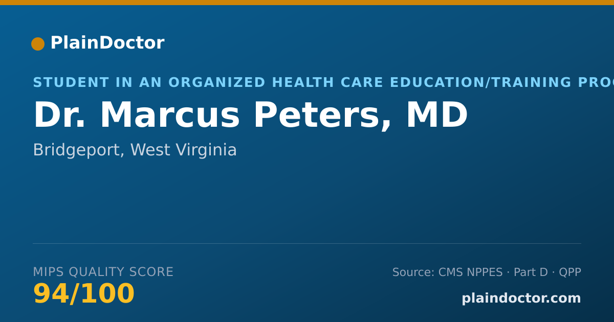 Shareable card for Marcus Peters, MD - Student in an Organized Health Care Education/Training Program, Bridgeport, WV
