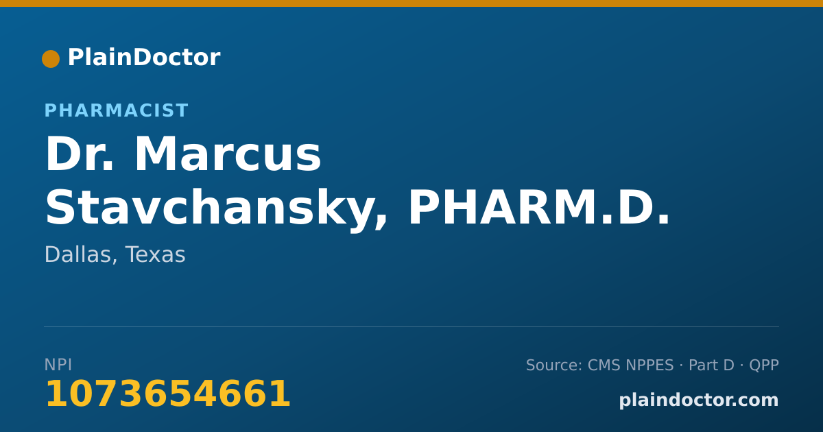Shareable card for Marcus Stavchansky, PHARM.D. - Pharmacist, Dallas, TX