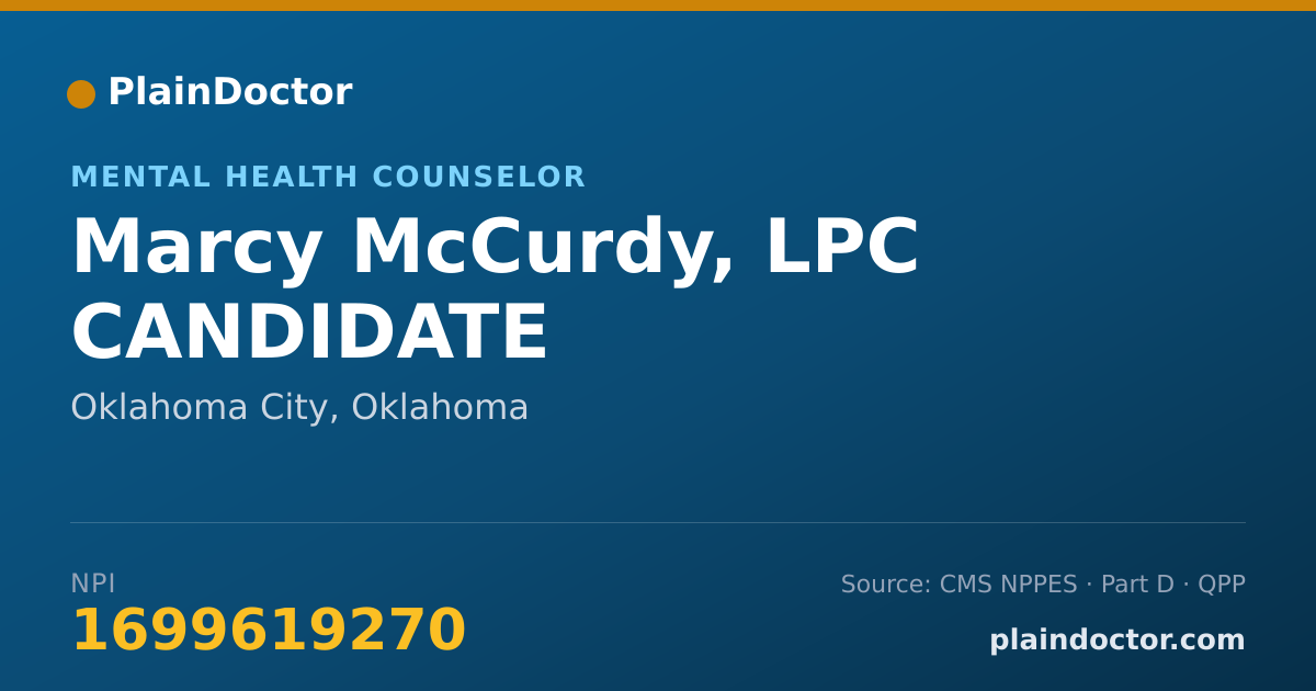 Shareable card for Marcy McCurdy, LPC CANDIDATE - Mental Health Counselor, Oklahoma City, OK
