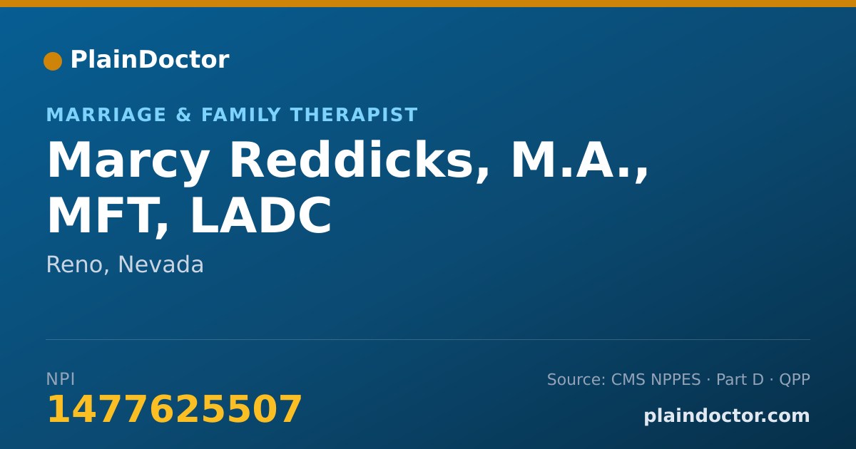 Shareable card for Marcy Reddicks, M.A., MFT, LADC - Marriage & Family Therapist, Reno, NV
