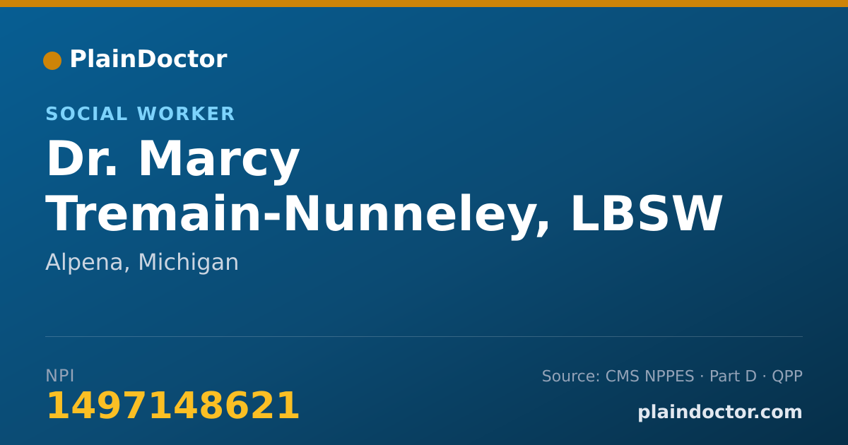 Shareable card for Marcy Tremain-Nunneley, LBSW - Social Worker, Alpena, MI