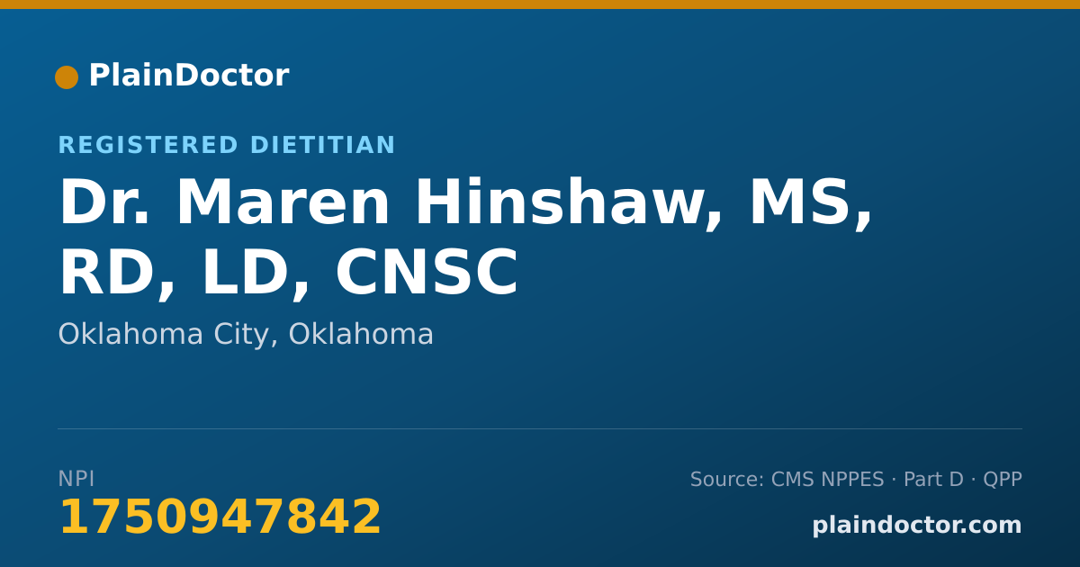 Shareable card for Maren Hinshaw, MS, RD, LD, CNSC - Registered Dietitian, Oklahoma City, OK