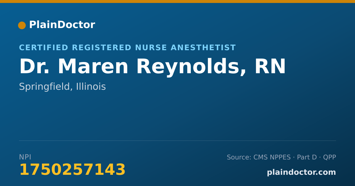 Shareable card for Maren Reynolds, RN - Certified Registered Nurse Anesthetist, Springfield, IL