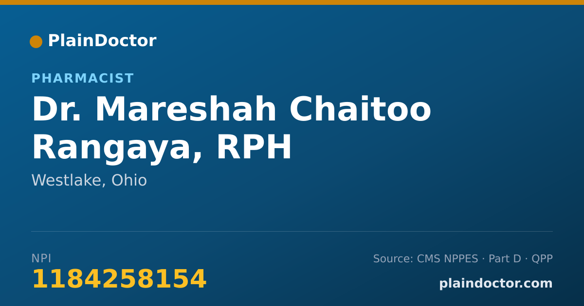 Shareable card for Mareshah Chaitoo Rangaya, RPH - Pharmacist, Westlake, OH